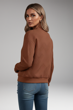 Women's Cardigan with Zip Closure and Ribbed Hem