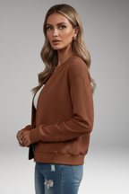 Women's Cardigan with Zip Closure and Ribbed Hem