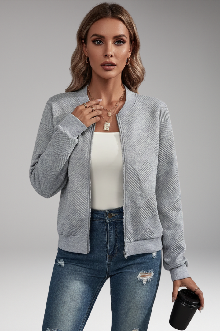 Women's Cardigan with Zip Closure and Ribbed Hem