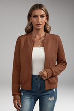 Women's Cardigan with Zip Closure and Ribbed Hem