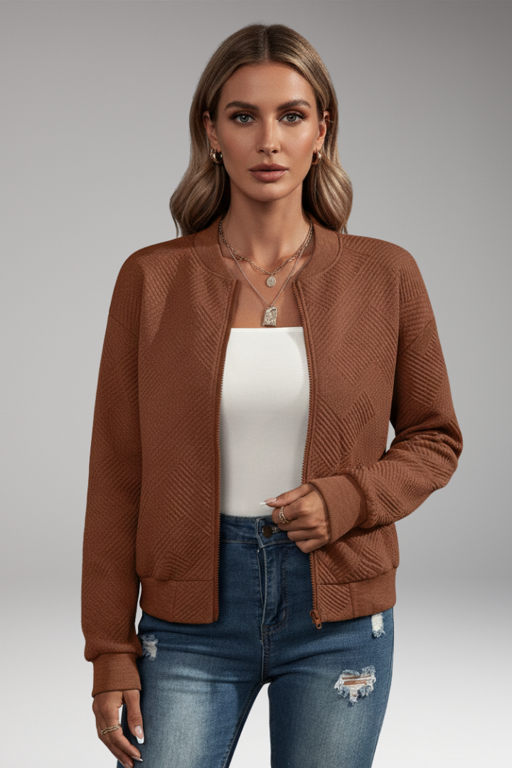 Women's Cardigan with Zip Closure and Ribbed Hem