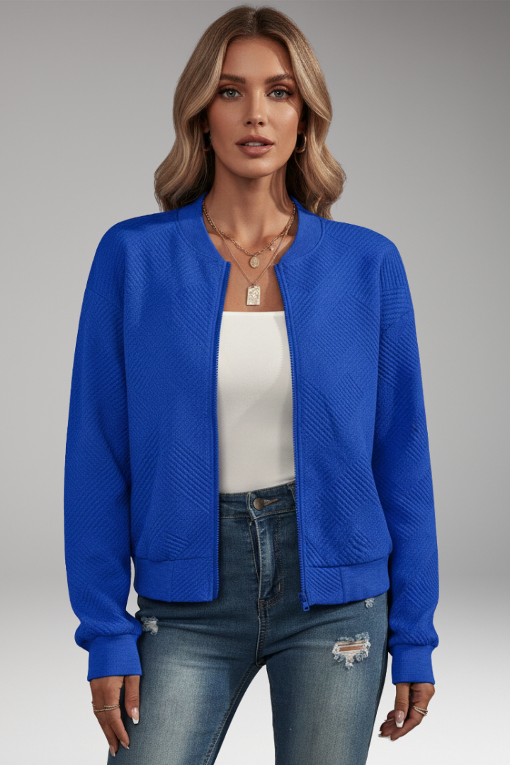 Women's Cardigan with Zip Closure and Ribbed Hem