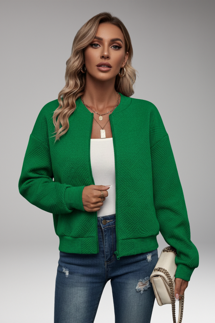 Women's Cardigan with Zip Closure and Ribbed Hem