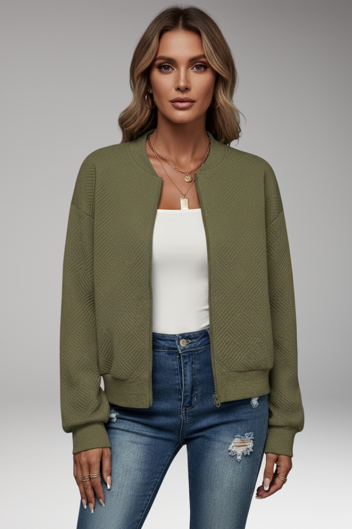 Women's Cardigan with Zip Closure and Ribbed Hem