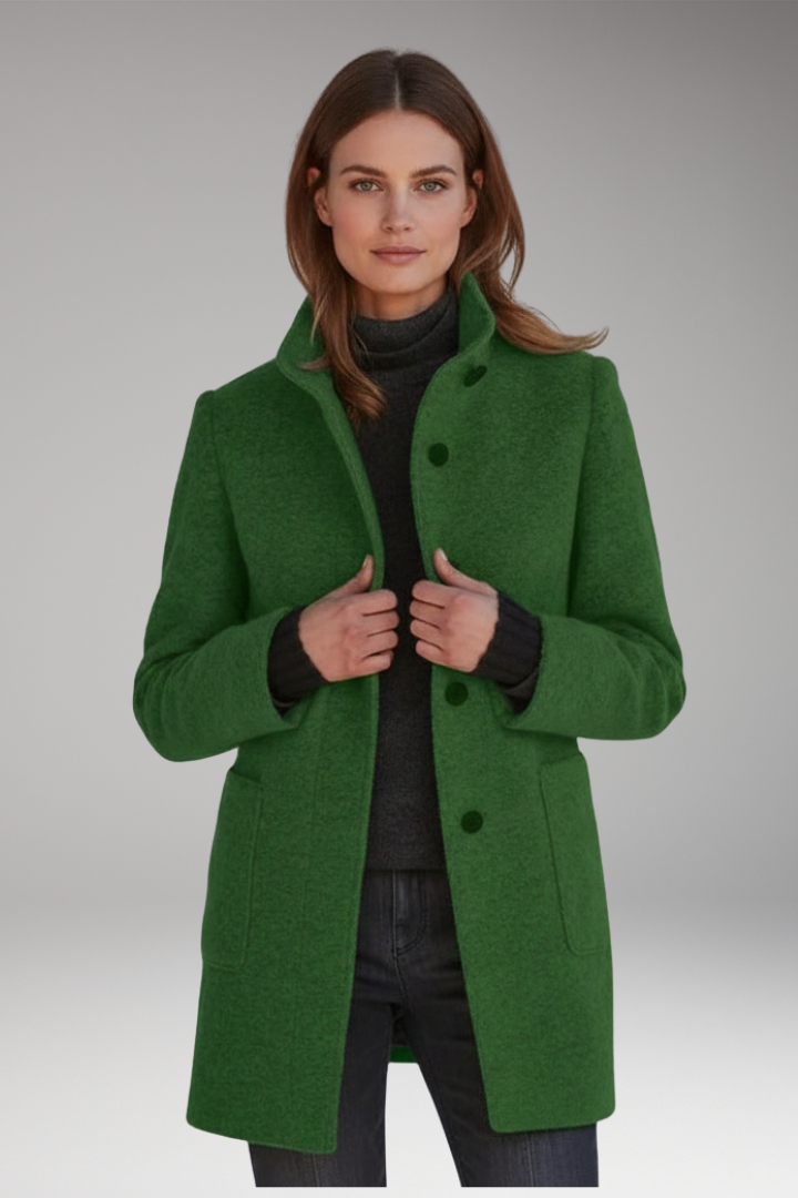 Women's Coat with High Collar and Button Closure