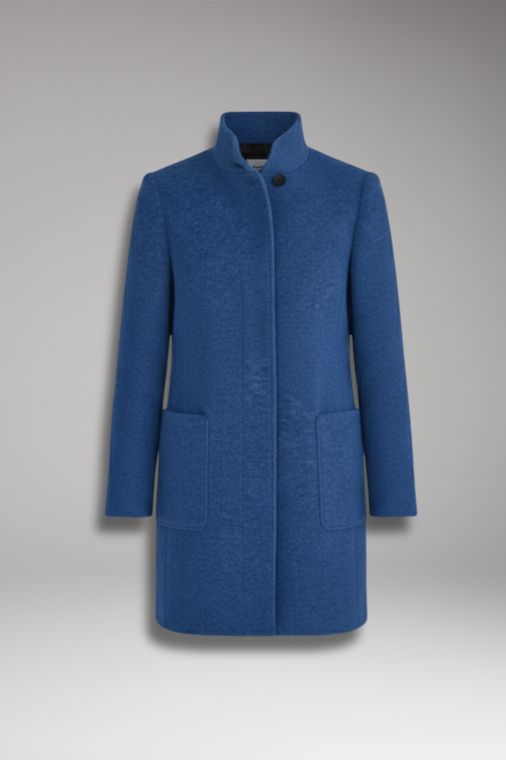 Women's Coat with High Collar and Button Closure