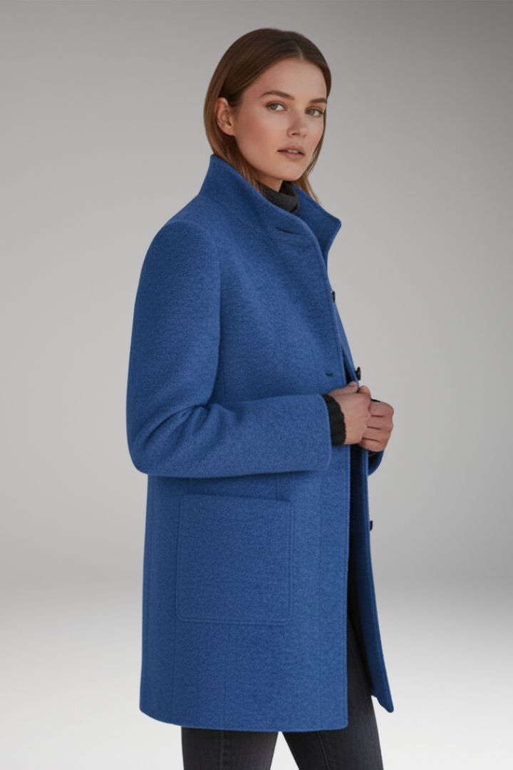 Women's Coat with High Collar and Button Closure