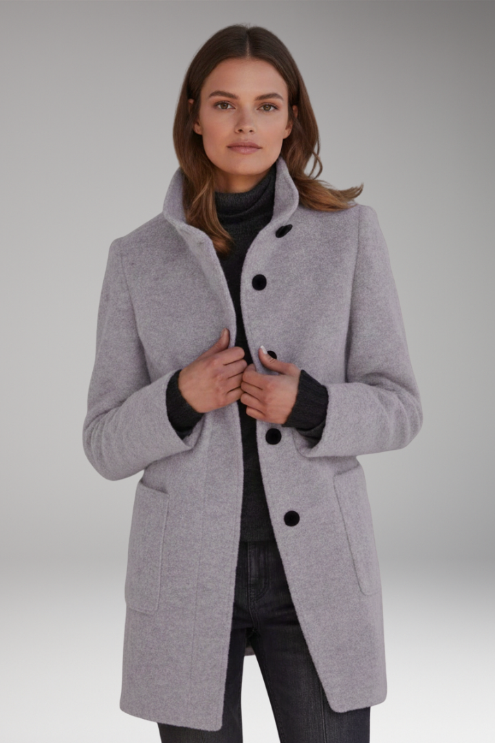 Women's Coat with High Collar and Button Closure