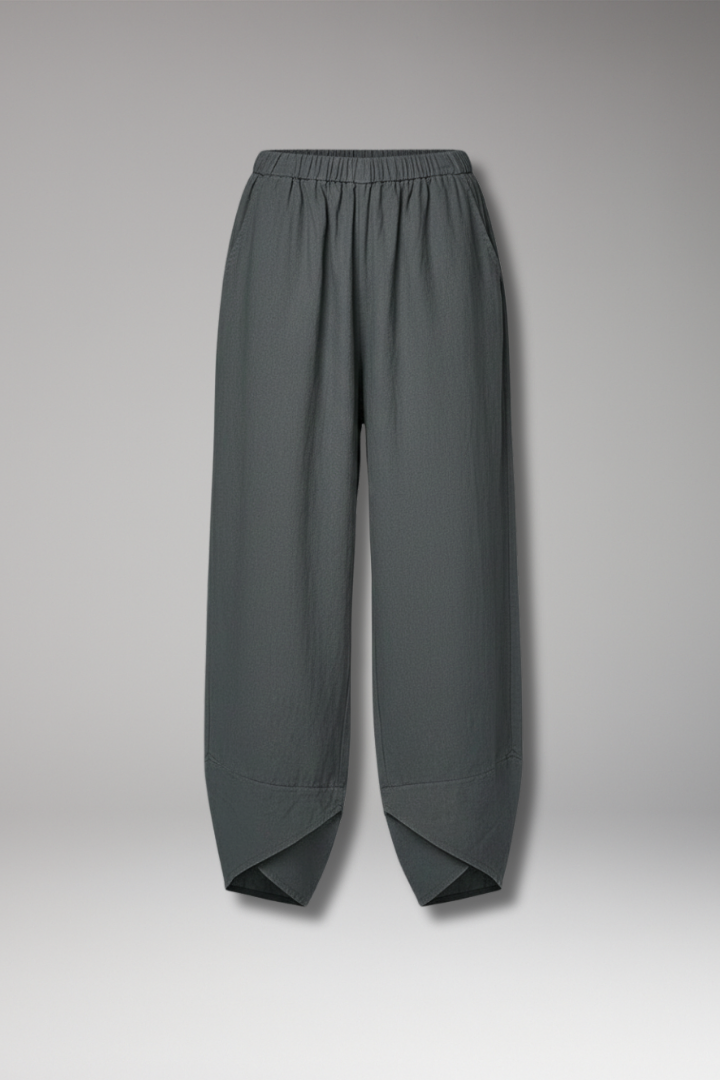Women's Cropped Pants with Overlapping Hem and Side Pockets