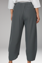 Women's Cropped Pants with Overlapping Hem and Side Pockets