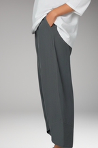 Women's Cropped Pants with Overlapping Hem and Side Pockets