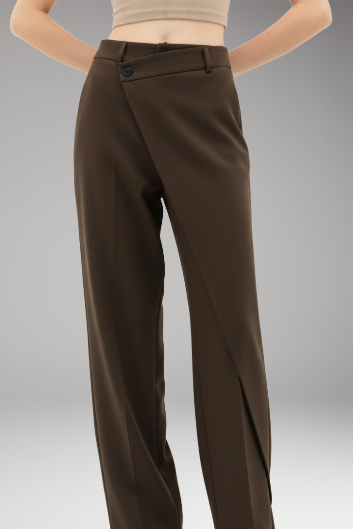 Women's Dress Pants with Asymmetrical Layer and Wide Legs