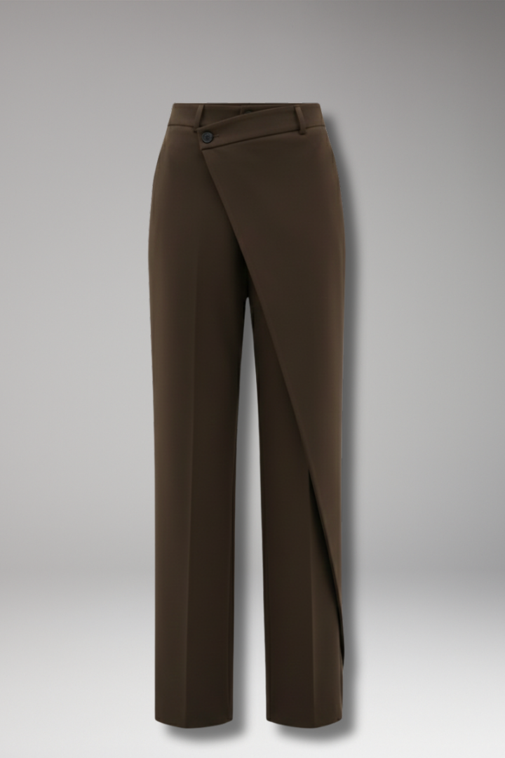 Women's Dress Pants with Asymmetrical Layer and Wide Legs