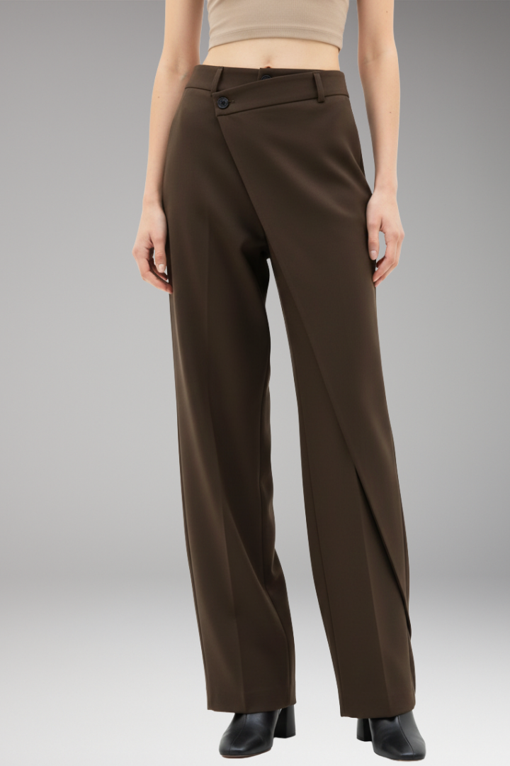 Women's Dress Pants with Asymmetrical Layer and Wide Legs