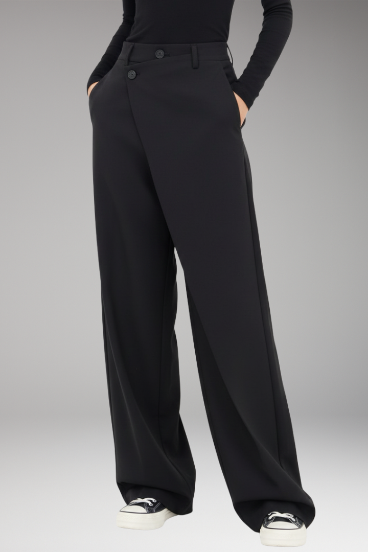 Women's Dress Pants with Asymmetrical Layer and Wide Legs