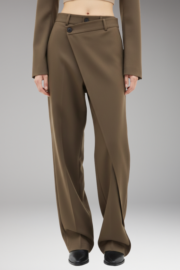 Women's Dress Pants with Asymmetrical Layer and Wide Legs
