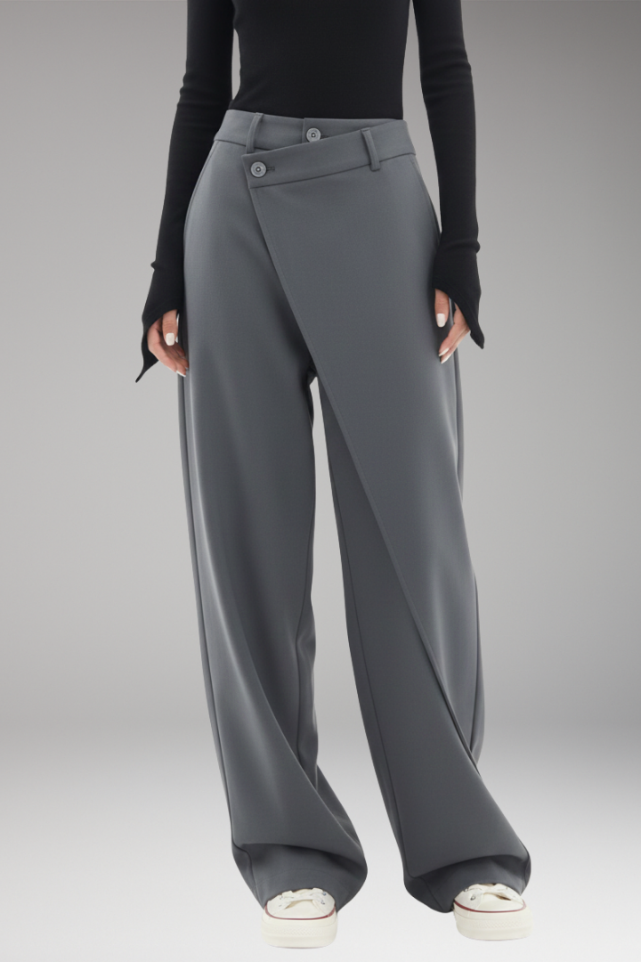Women's Dress Pants with Asymmetrical Layer and Wide Legs
