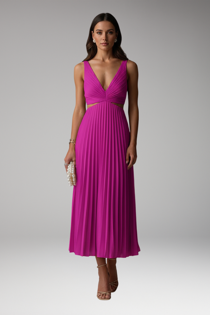Women's Dress with V-Neckline and Pleated Skirt
