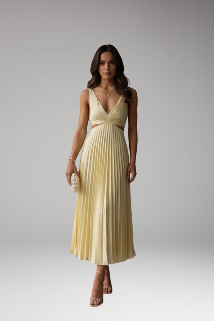 Women's Dress with V-Neckline and Pleated Skirt