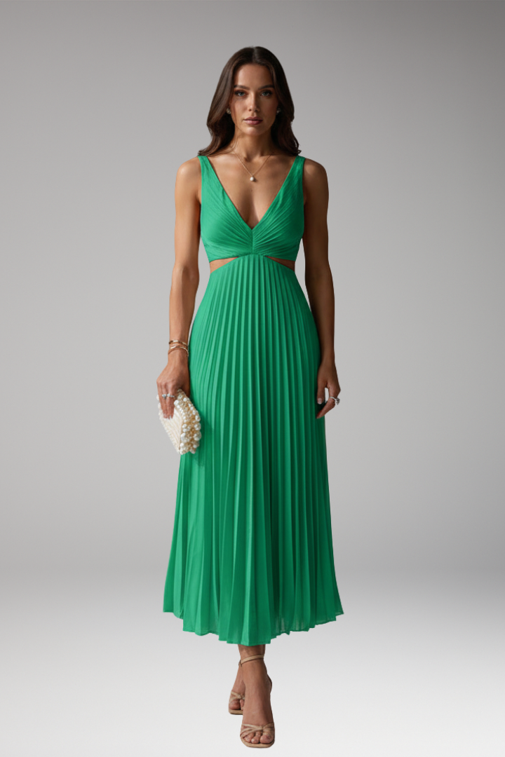 Women's Dress with V-Neckline and Pleated Skirt