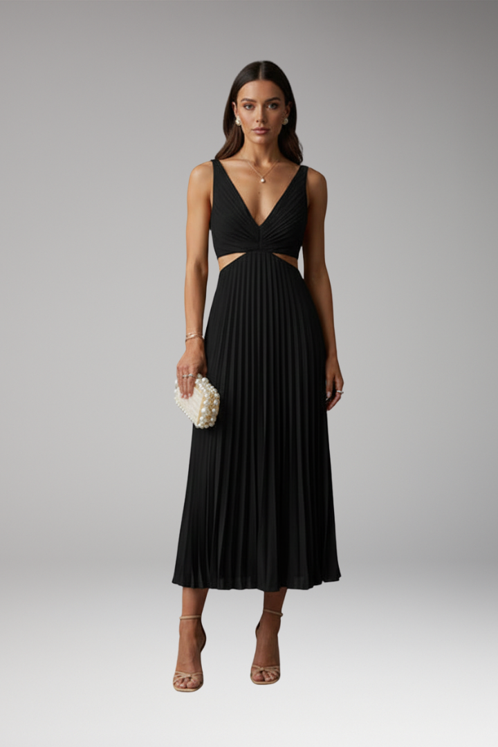 Women's Dress with V-Neckline and Pleated Skirt
