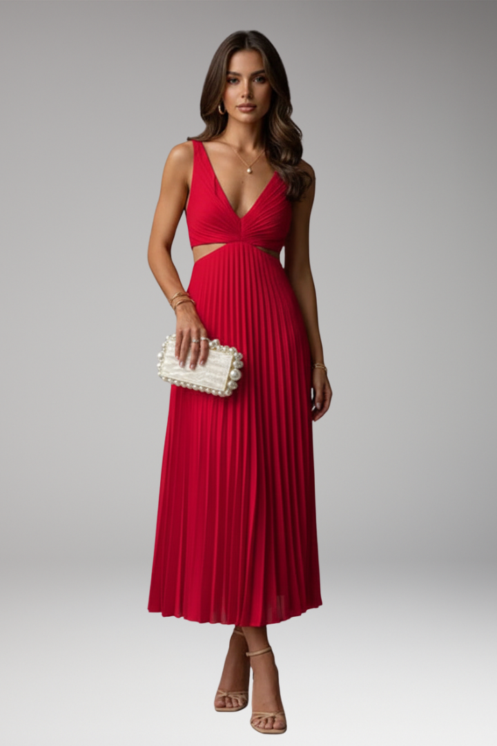 Women's Dress with V-Neckline and Pleated Skirt