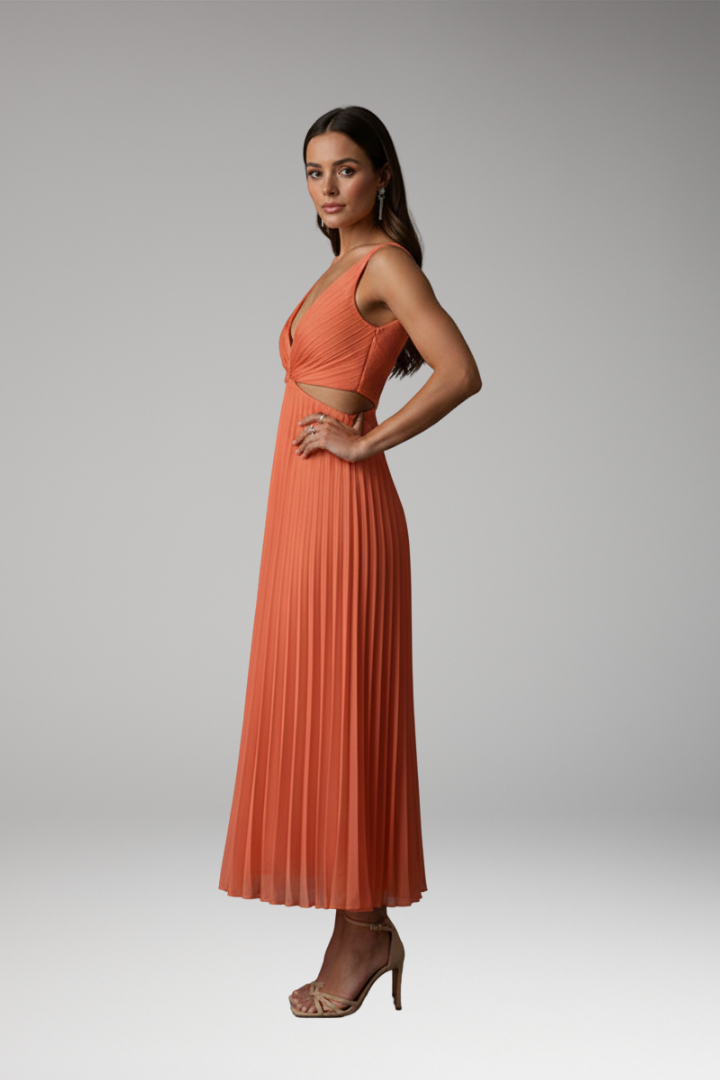 Women's Dress with V-Neckline and Pleated Skirt