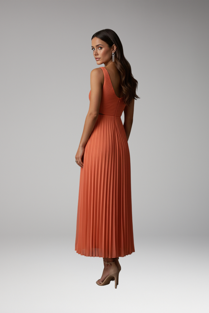 Women's Dress with V-Neckline and Pleated Skirt