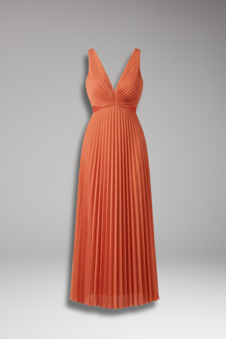 Women's Dress with V-Neckline and Pleated Skirt