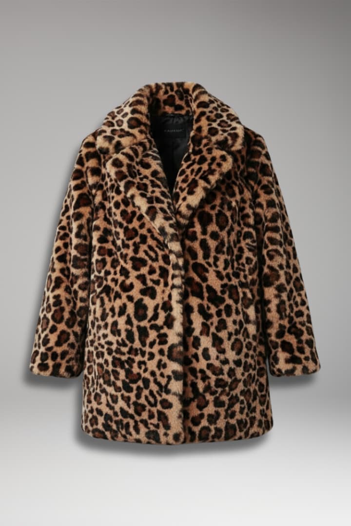 Women's Faux Fur Coat with Leopard Print