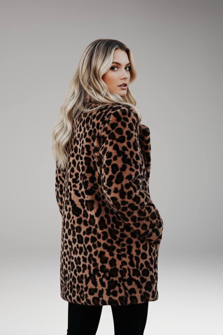 Women's Faux Fur Coat with Leopard Print