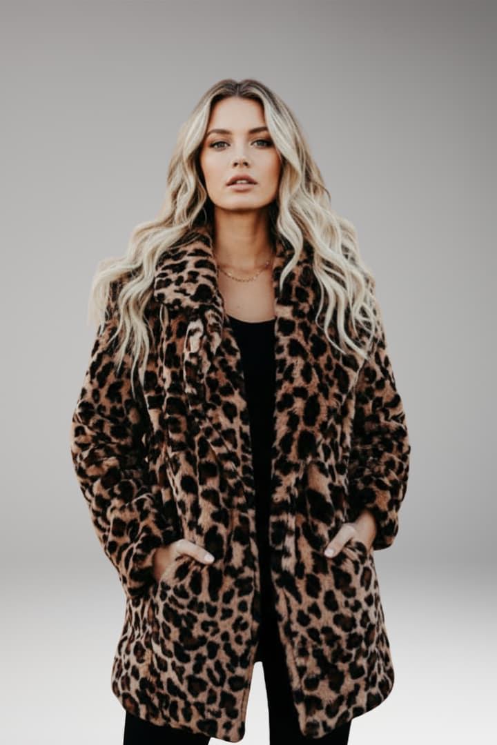 Women's Faux Fur Coat with Leopard Print