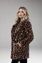 Women's Faux Fur Coat with Leopard Print