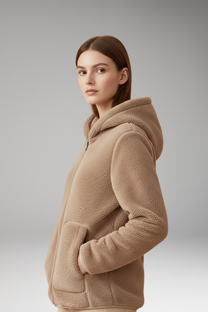 Women's Fleece Jacket with Full Zipper and Hood