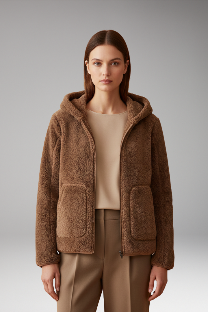 Women's Fleece Jacket with Full Zipper and Hood