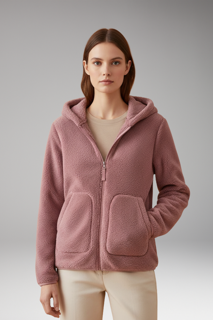 Women's Fleece Jacket with Full Zipper and Hood