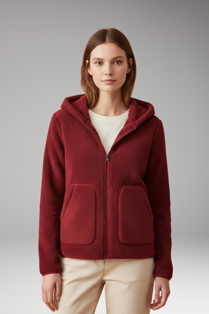 Women's Fleece Jacket with Full Zipper and Hood