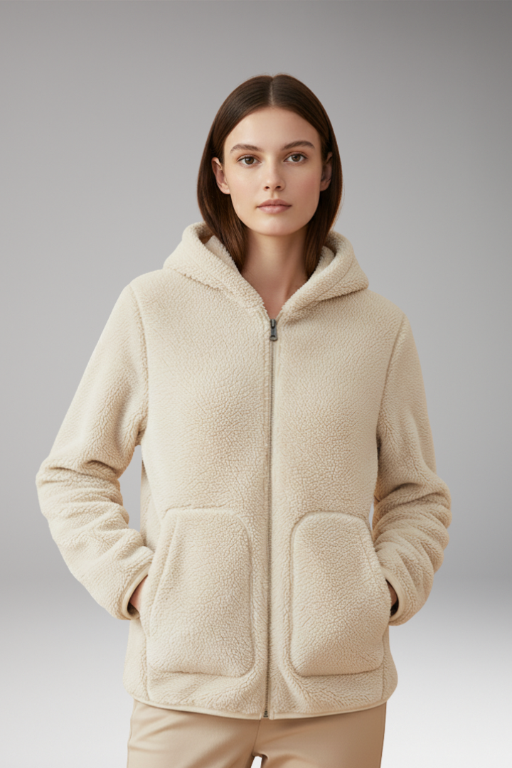 Women's Fleece Jacket with Full Zipper and Hood