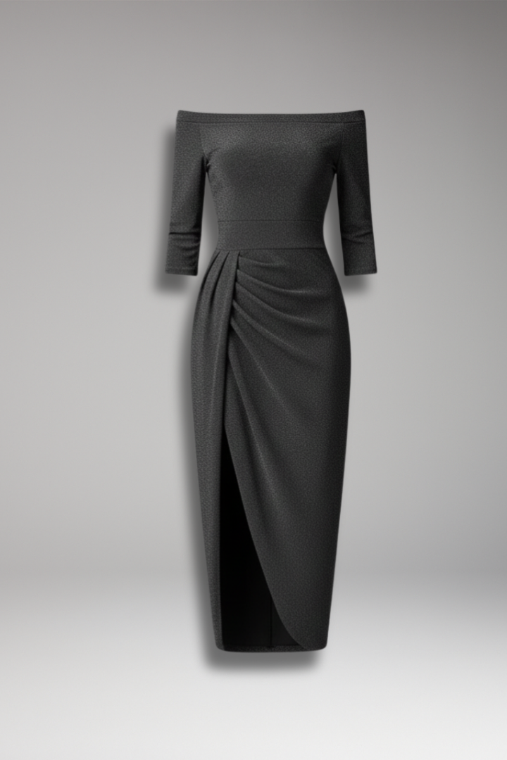 Women's Gala Dress with Off-Shoulder Neckline and Long Sleeves