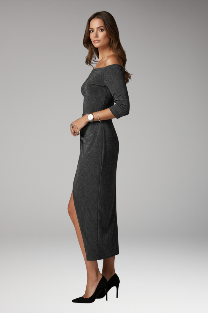 Women's Gala Dress with Off-Shoulder Neckline and Long Sleeves