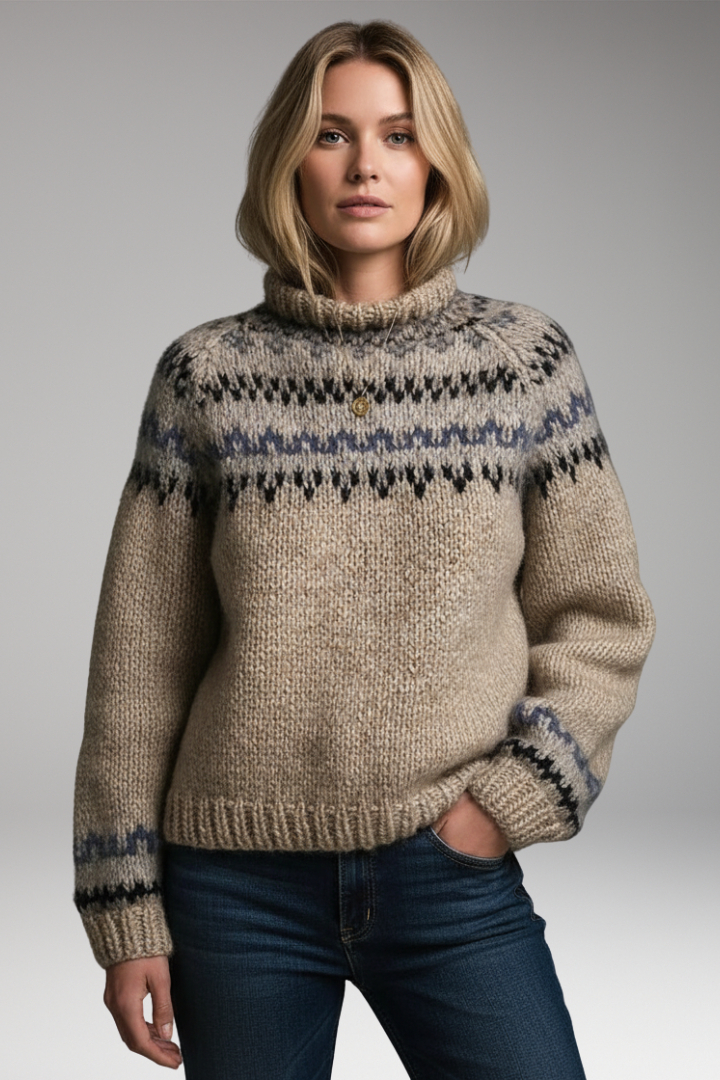 Women's High-Neck Sweater with Patterned Surface
