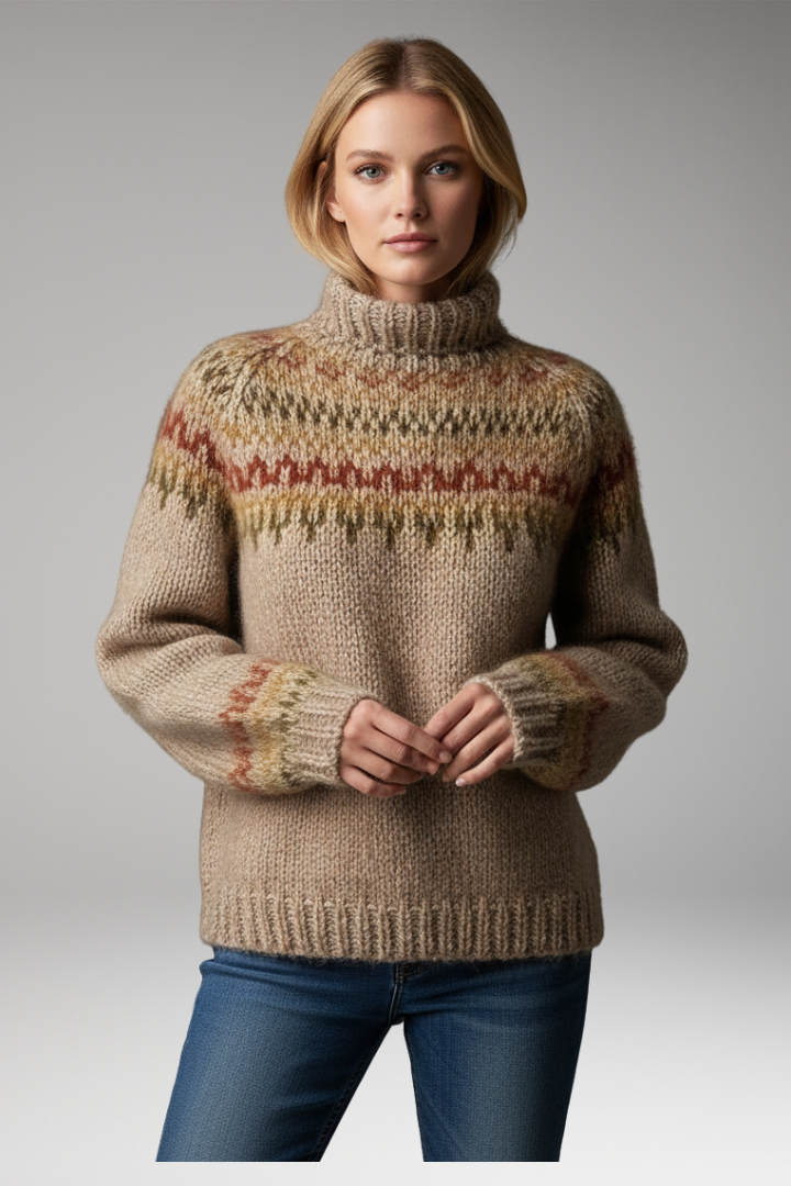 Women's High-Neck Sweater with Patterned Surface