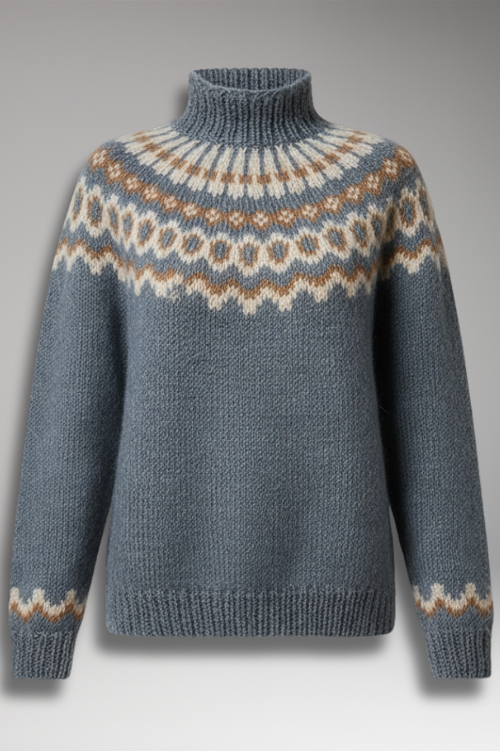 Women's High-Neck Sweater with Patterned Surface