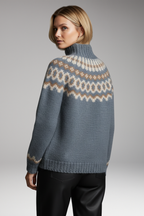 Women's High-Neck Sweater with Patterned Surface