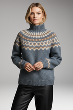 Women's High-Neck Sweater with Patterned Surface