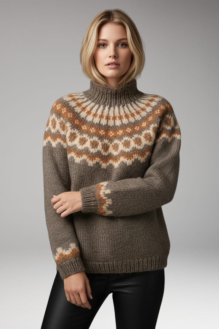 Women's High-Neck Sweater with Patterned Surface