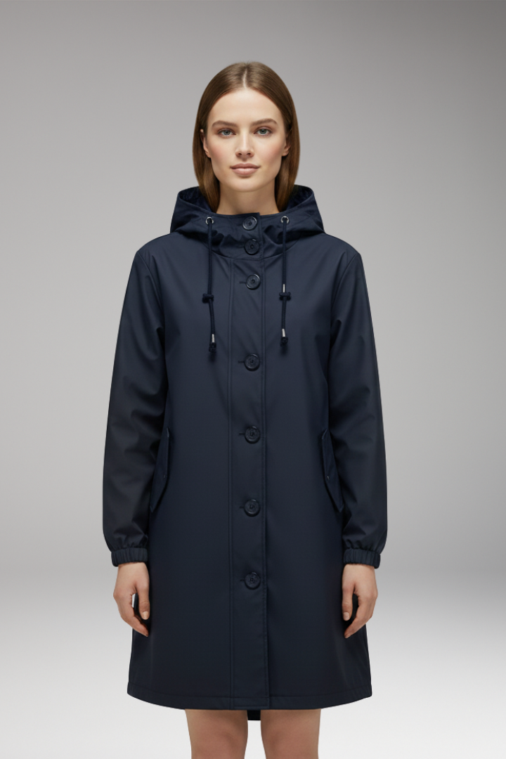 Women's Hooded Jacket with Drawstring Hood and Button Closure