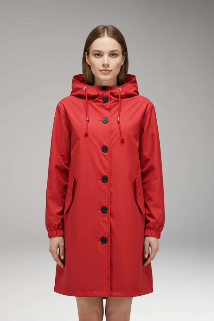 Women's Hooded Jacket with Drawstring Hood and Button Closure