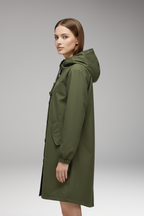 Women's Hooded Jacket with Drawstring Hood and Button Closure