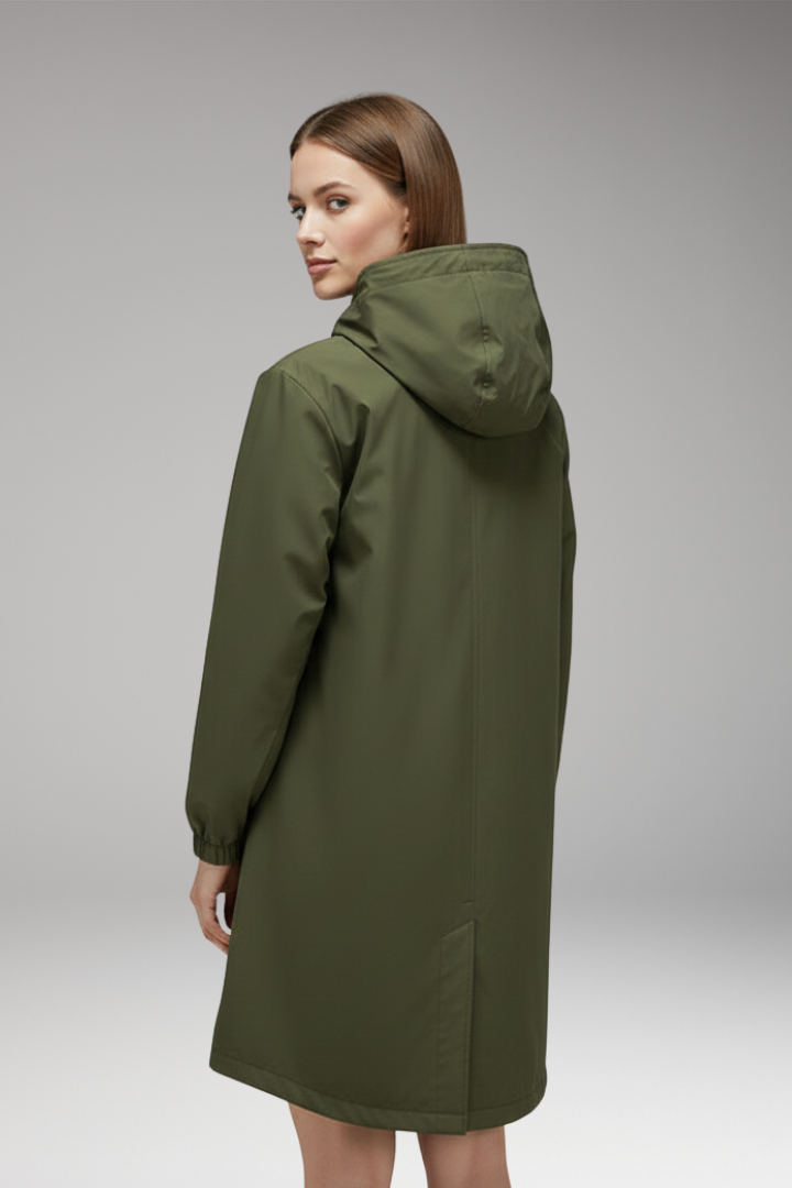 Women's Hooded Jacket with Drawstring Hood and Button Closure
